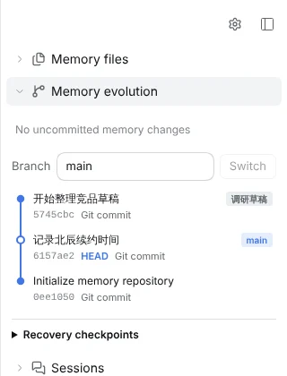 After importing with history, Memory evolution shows the original branches and commits